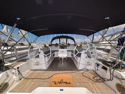 Deck of Paola, a Bavaria Cruiser 46 sailboat at Općina Sukošan, Croatia