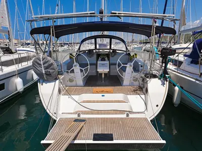 Cockpit of Paola, a Bavaria Cruiser 46 sailboat at Općina Sukošan, Croatia