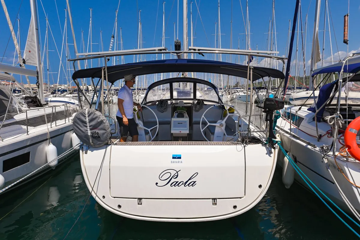 Exterior view of Paola, a Bavaria Cruiser 46 sailboat at Općina Sukošan, Croatia