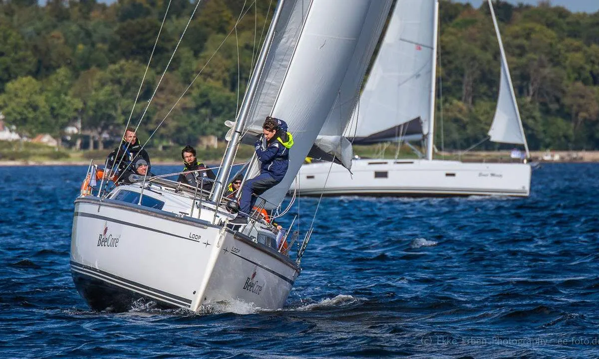 Exterior view of Loop, a Bavaria Cruiser 34 sailboat at Flensburg, Germany