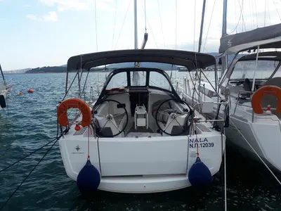 Cockpit of Nala, a Jeanneau Sun Odyssey 349 sailboat at Neo Klima, Greece