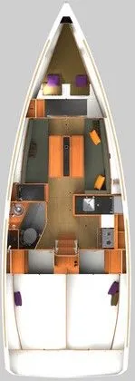Floor plan of Nala, a Jeanneau Sun Odyssey 349 sailboat at Neo Klima, Greece