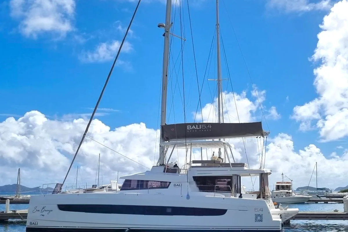 Exterior view of Sea Breeze, a Bali 5.4 catamaran at Parham Town, British Virgin Islands