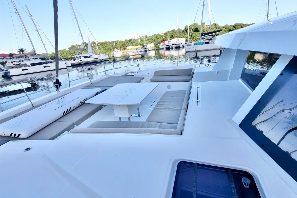 Deck of Sea Breeze, a Bali 5.4 catamaran at Parham Town, British Virgin Islands