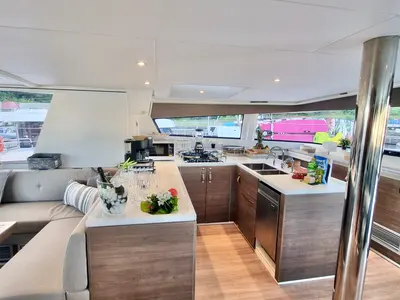 Galley of Sea Breeze, a Bali 5.4 catamaran at Parham Town, British Virgin Islands