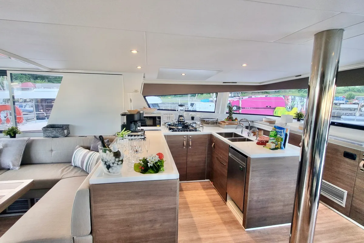 Galley of Sea Breeze, a Bali 5.4 catamaran at Parham Town, British Virgin Islands