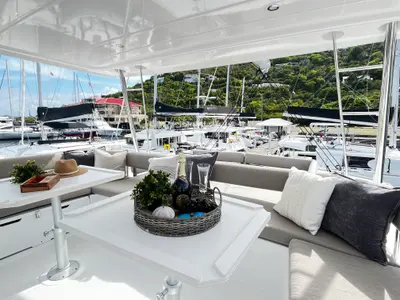 Deck of Sea Breeze, a Bali 5.4 catamaran at Parham Town, British Virgin Islands
