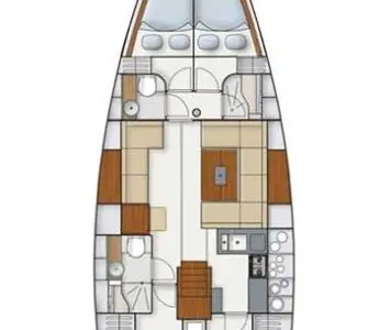 Floor plan of Deneb, a Hanse 445 sailboat at Fethiye, Turkey
