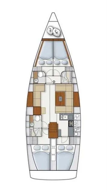 Floor plan of Deneb, a Hanse 445 sailboat at Fethiye, Turkey