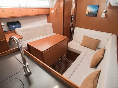 Salon of Takis II, a Bavaria Cruiser 37 sailboat at Municipal Unit of Nea Peramos, Greece