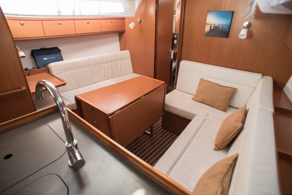 Salon of Takis II, a Bavaria Cruiser 37 sailboat at Municipal Unit of Nea Peramos, Greece
