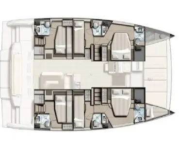 Floor plan of Cossyra, a Bali 4.8 catamaran at Palermo, Italy
