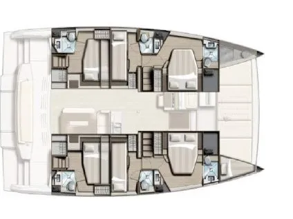Floor plan of Cossyra, a Bali 4.8 catamaran at Palermo, Italy