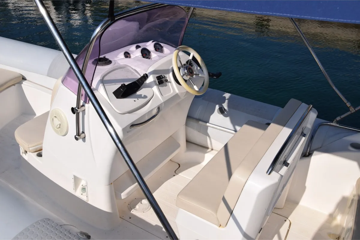Cockpit of Sunshine, a Brig Eagle 645 motorboat at Primošten, Croatia