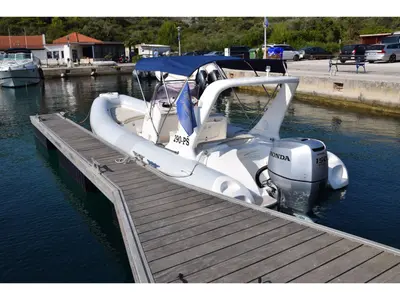 Exterior view of Sunshine, a Brig Eagle 645 motorboat at Primošten, Croatia
