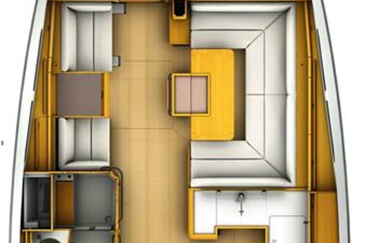 Floor plan of Blueberry, a Jeanneau Sun Odyssey 419 sailboat at Parikia, Greece