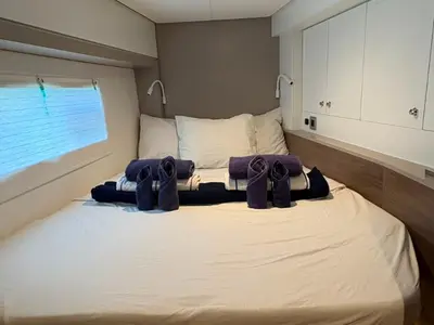 Cabin on Cat Tales, a Bali 4.2 catamaran at Central Abaco, Bahamas