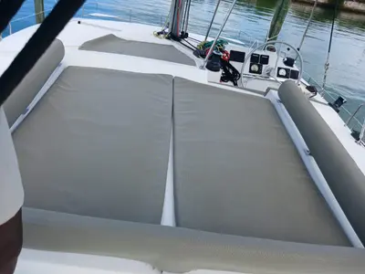 Deck of Cat Tales, a Bali 4.2 catamaran at Central Abaco, Bahamas