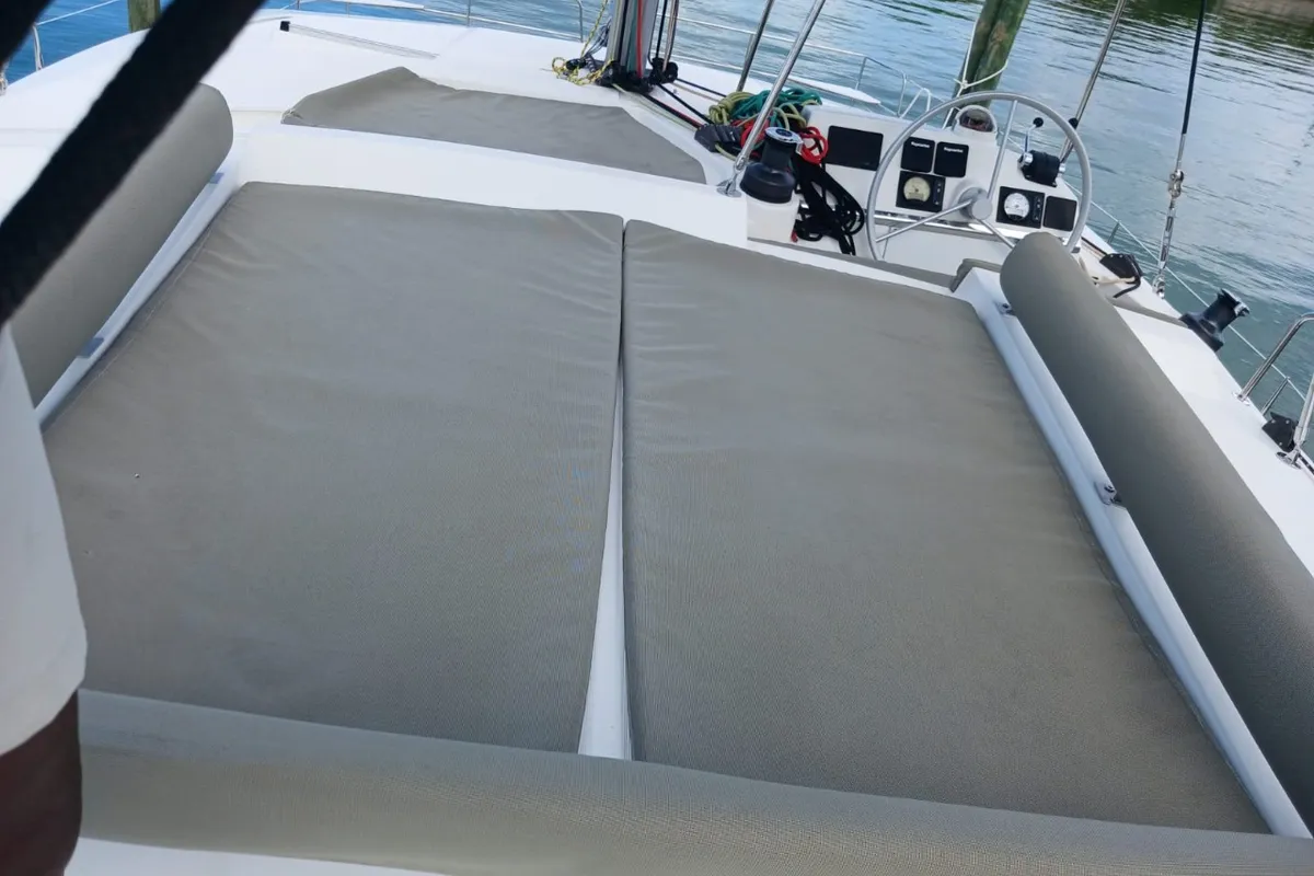 Deck of Cat Tales, a Bali 4.2 catamaran at Central Abaco, Bahamas