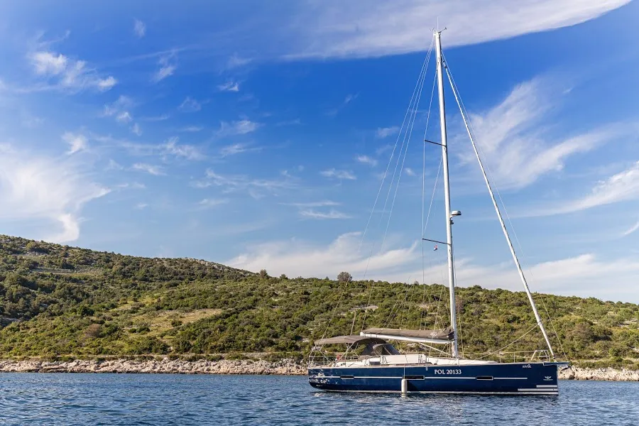 Exterior view of Ceto, a Dufour 460 GL sailboat at Primošten, Croatia