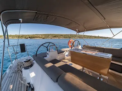Deck of Ceto, a Dufour 460 GL sailboat at Primošten, Croatia