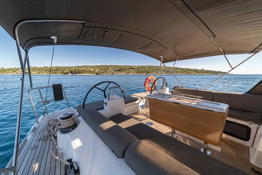 Deck of Ceto, a Dufour 460 GL sailboat at Primošten, Croatia