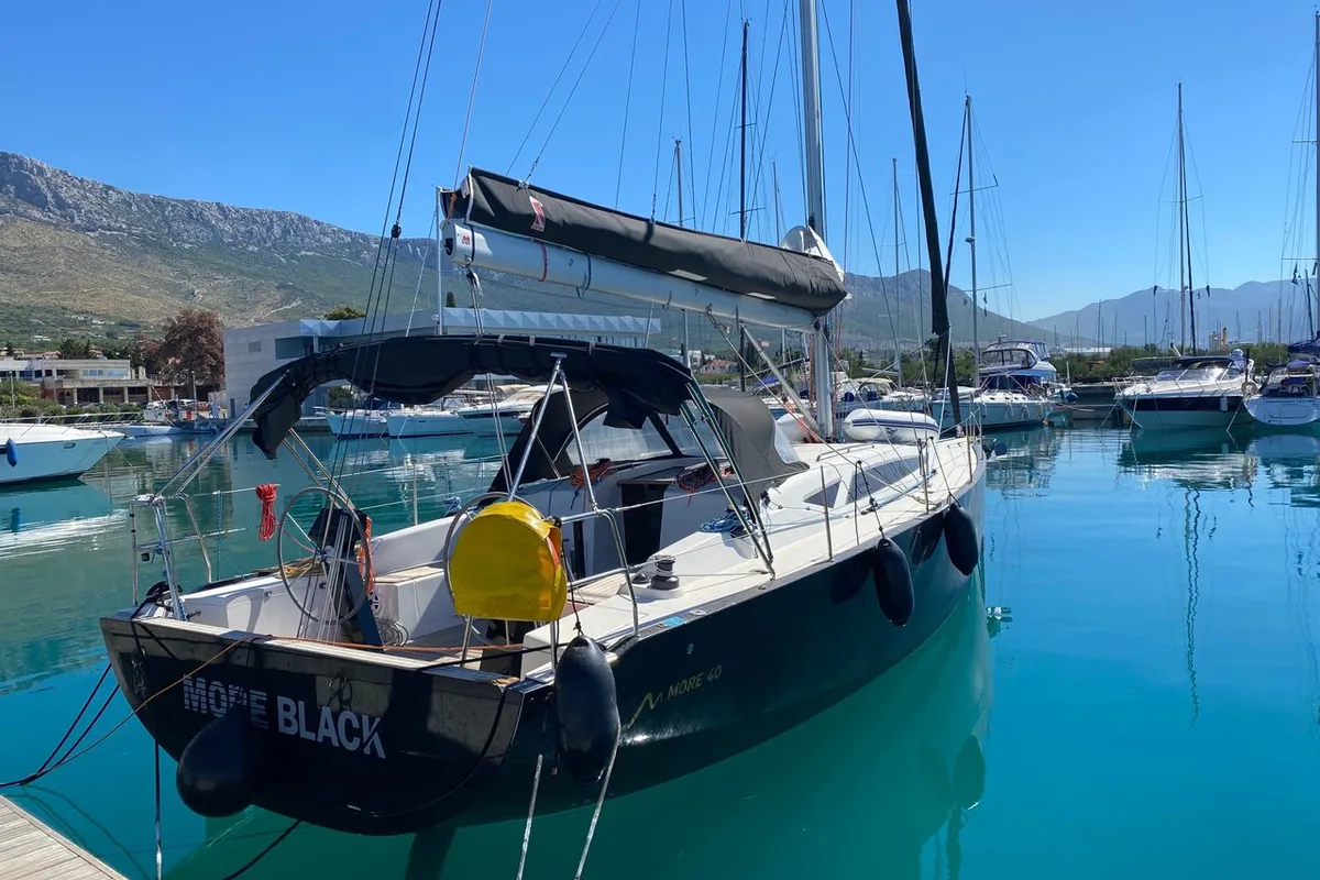 Exterior view of More Black, a More 40 sailboat at Kaštela, Croatia