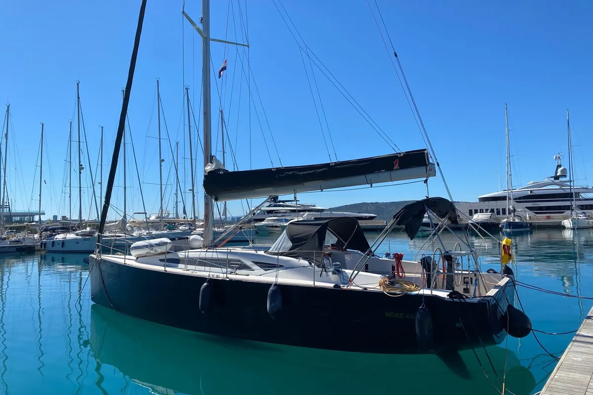 Exterior view of More Black, a More 40 sailboat at Kaštela, Croatia