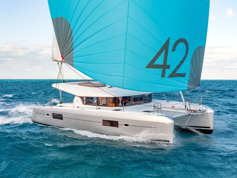 Exterior view of Poseidon, a Lagoon 42 catamaran at Primošten, Croatia