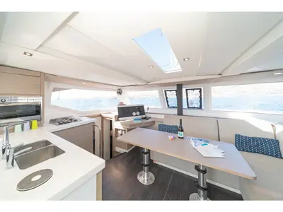 Galley of E.S. II, a Fountaine Pajot Lucia 40 catamaran at Municipal Unit of Lefkada, Greece