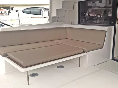 Deck of Leandra, a Bali 4.5 catamaran at Marmaris, Turkey