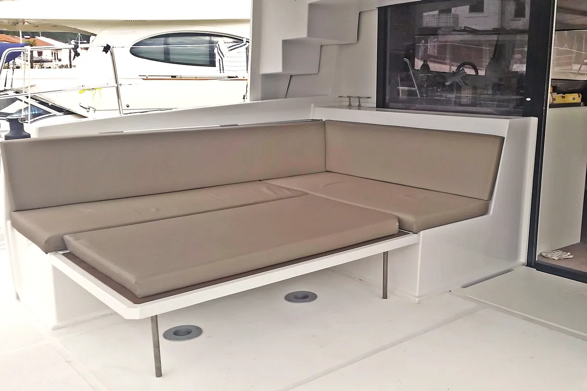 Deck of Leandra, a Bali 4.5 catamaran at Marmaris, Turkey