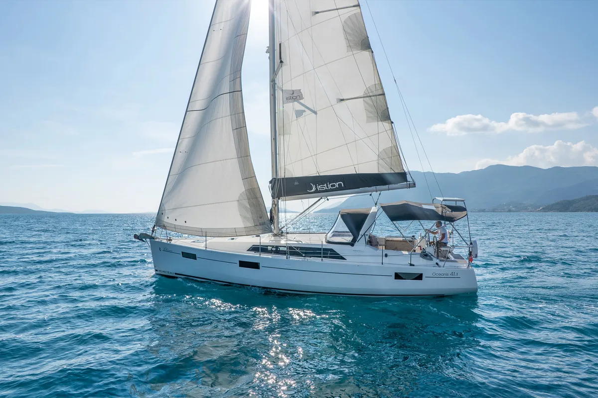 Exterior view of Lux, a Beneteau Oceanis 41.1 sailboat at Municipal Unit of Lefkada, Greece