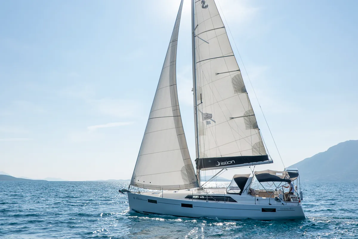 Exterior view of Lux, a Beneteau Oceanis 41.1 sailboat at Municipal Unit of Lefkada, Greece