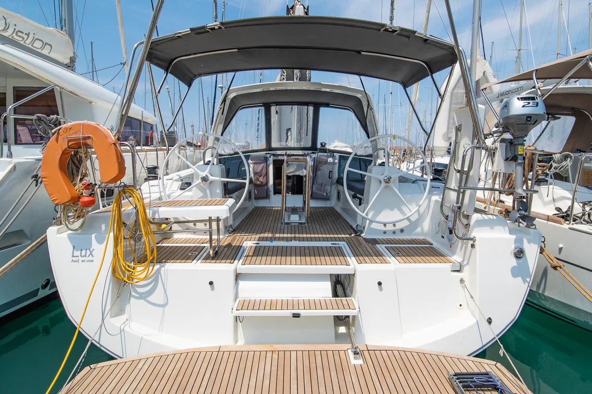 Cockpit of Lux, a Beneteau Oceanis 41.1 sailboat at Municipal Unit of Lefkada, Greece