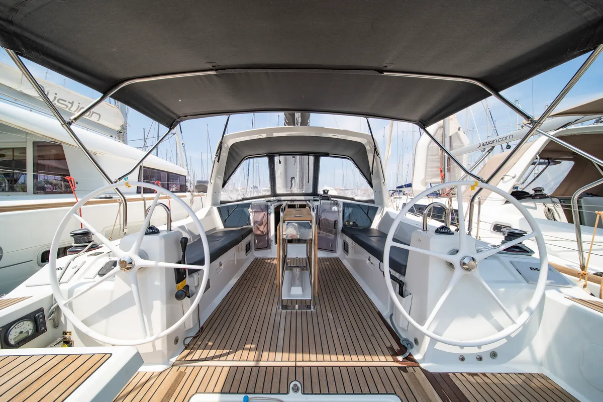 Cockpit of Lux, a Beneteau Oceanis 41.1 sailboat at Municipal Unit of Lefkada, Greece