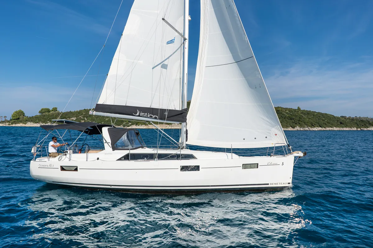Exterior view of Lux, a Beneteau Oceanis 41.1 sailboat at Municipal Unit of Lefkada, Greece