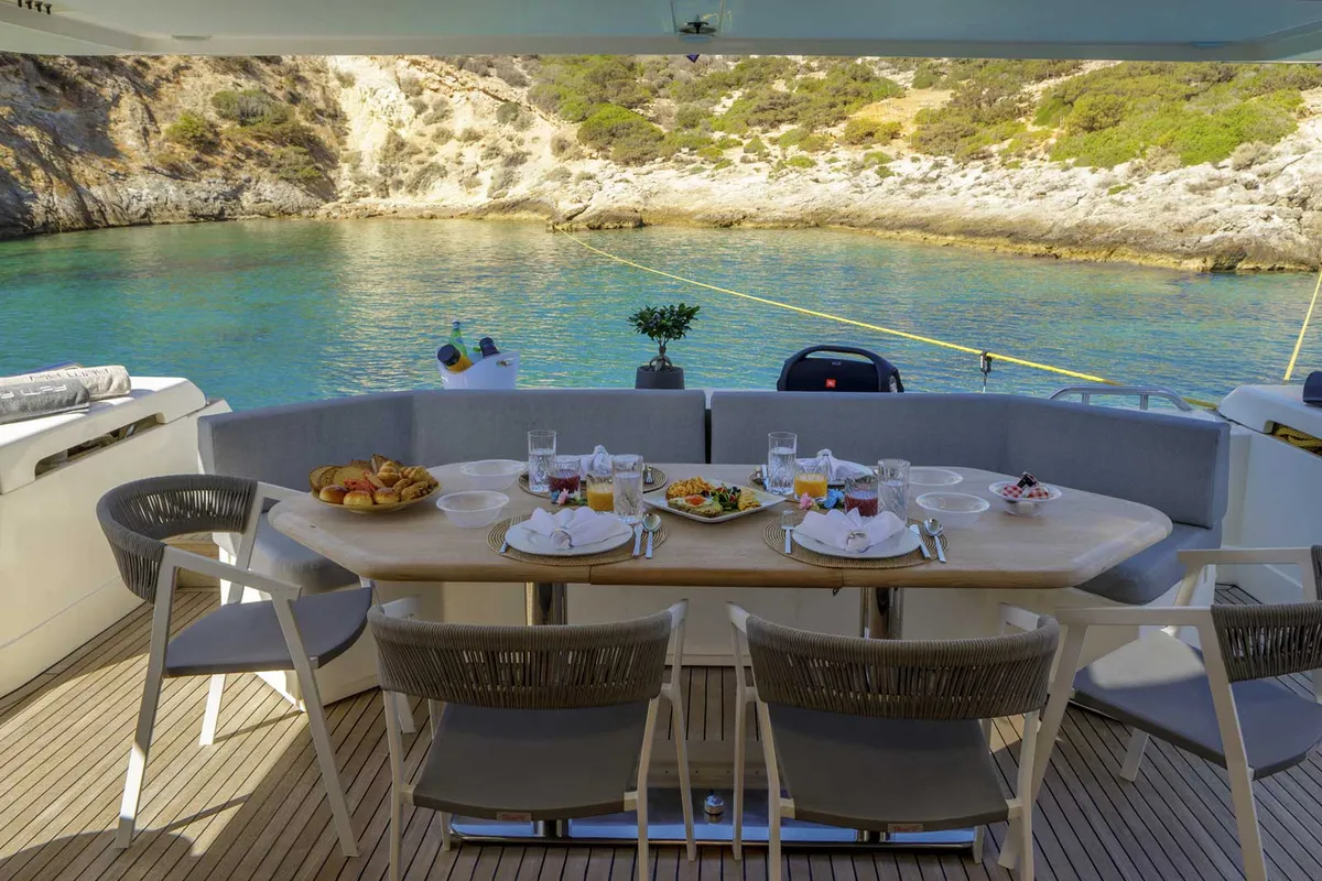 Deck of My Way, a Ferretti 72 motor yacht at Athens, Greece