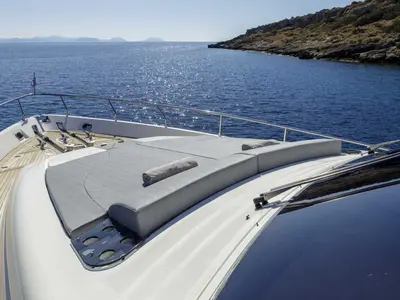 Deck of My Way, a Ferretti 72 motor yacht at Athens, Greece