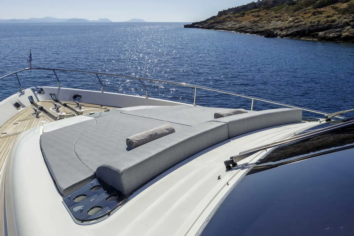 Deck of My Way, a Ferretti 72 motor yacht at Athens, Greece