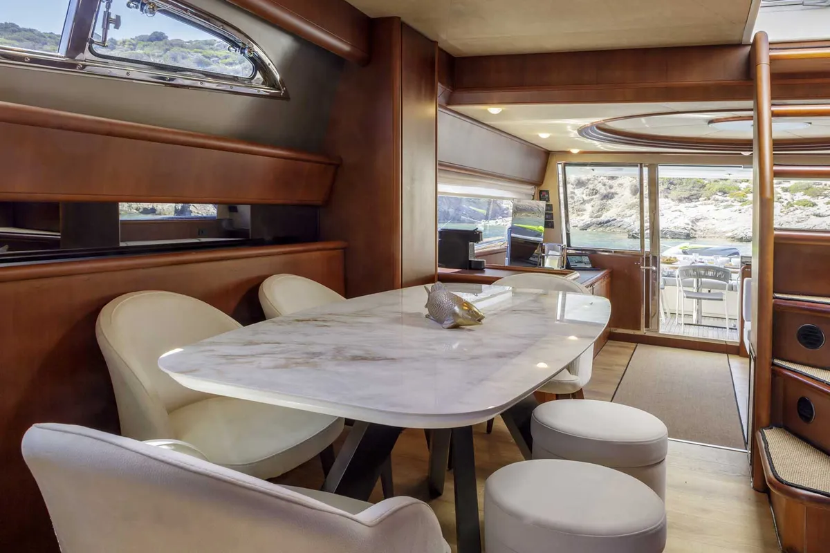 Salon of My Way, a Ferretti 72 motor yacht at Athens, Greece