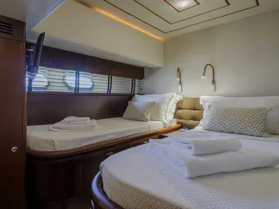 Cabin on My Way, a Ferretti 72 motor yacht at Athens, Greece