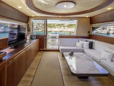 Salon of My Way, a Ferretti 72 motor yacht at Athens, Greece