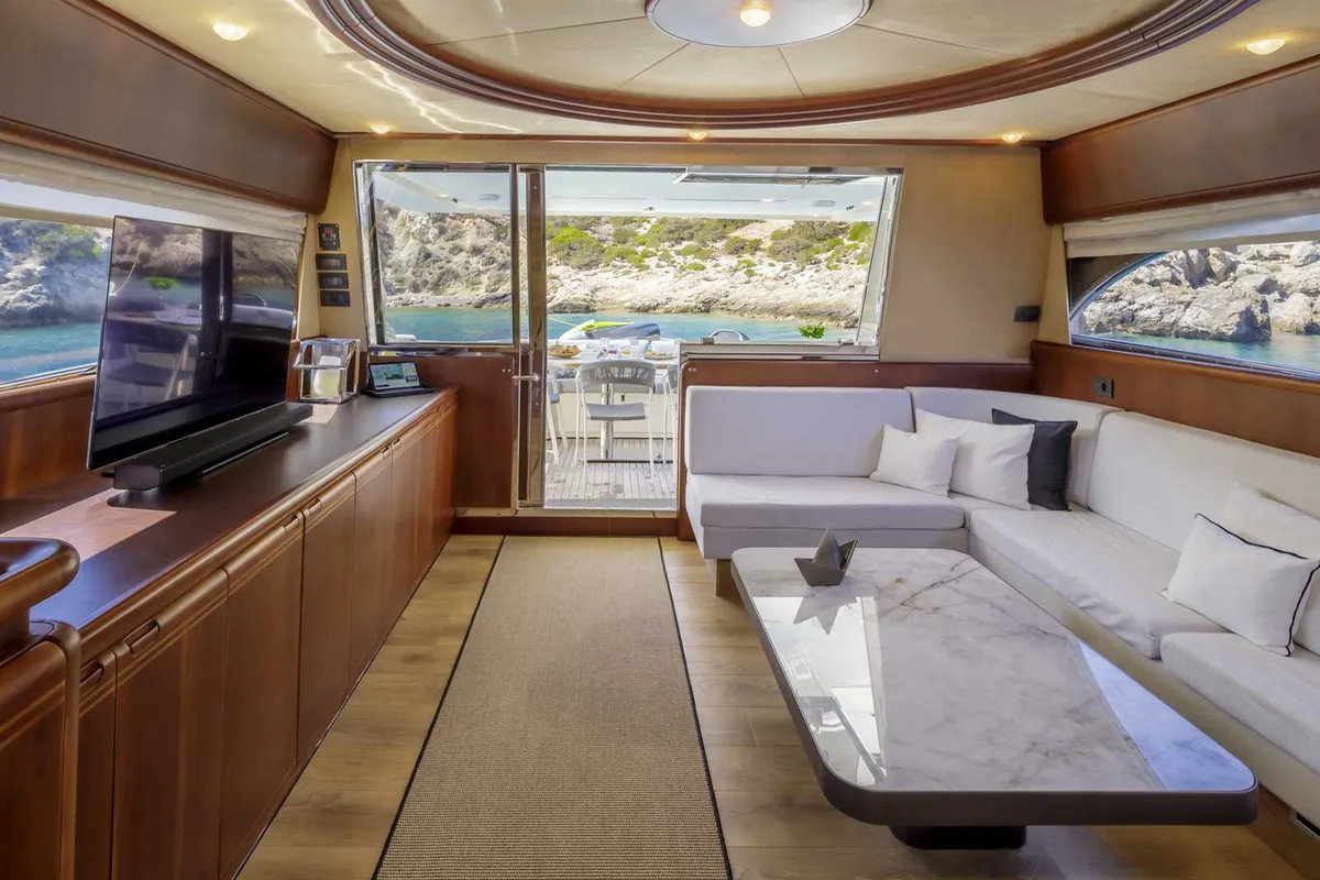 Salon of My Way, a Ferretti 72 motor yacht at Athens, Greece