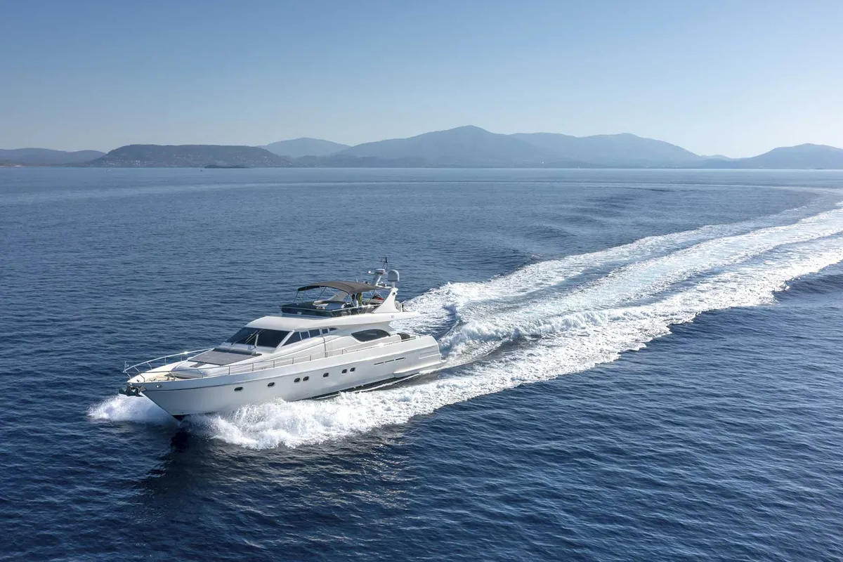 Exterior view of My Way, a Ferretti 72 motor yacht at Athens, Greece