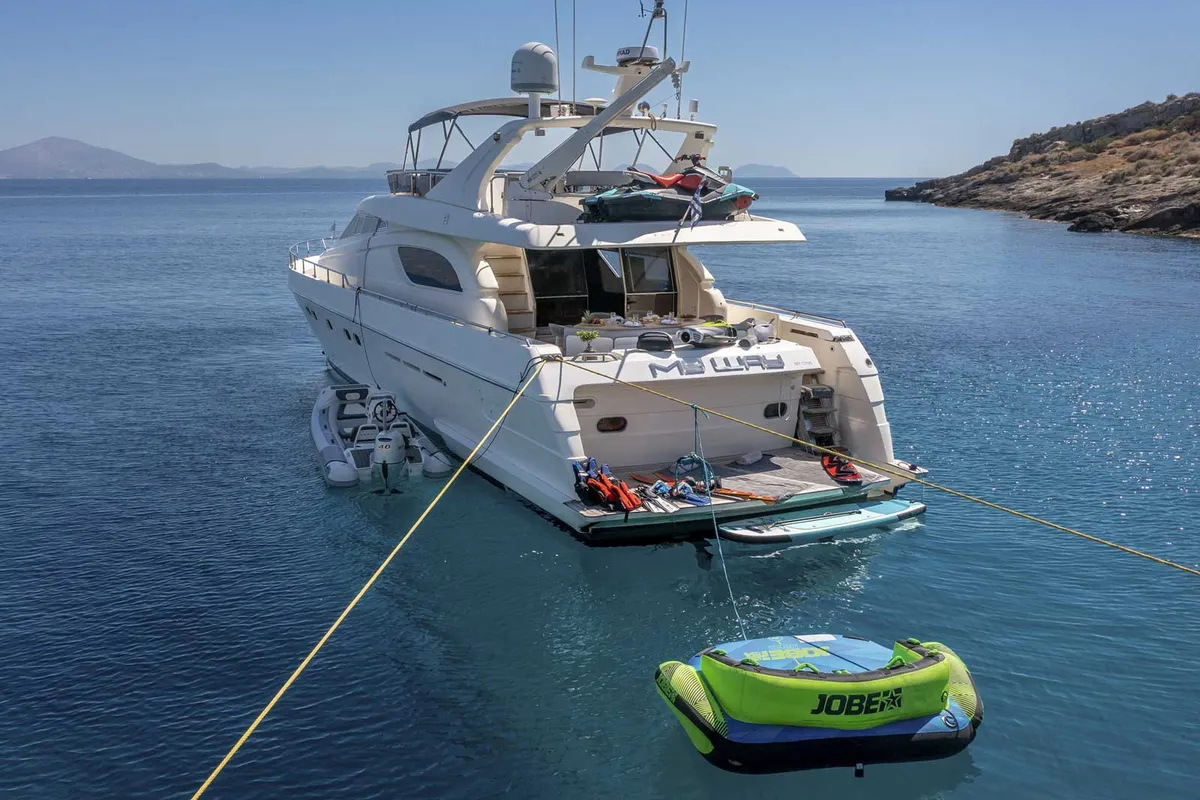 Exterior view of My Way, a Ferretti 72 motor yacht at Athens, Greece