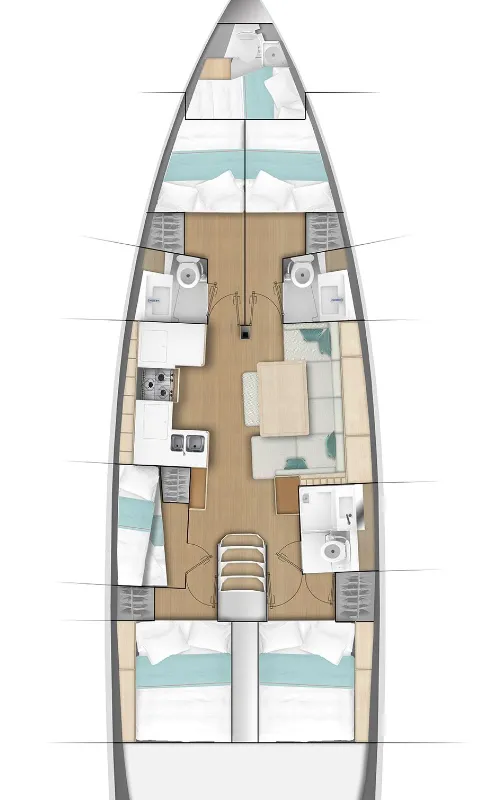 Floor plan of Ela, a Jeanneau Sun Odyssey 490 sailboat at Punat, Croatia