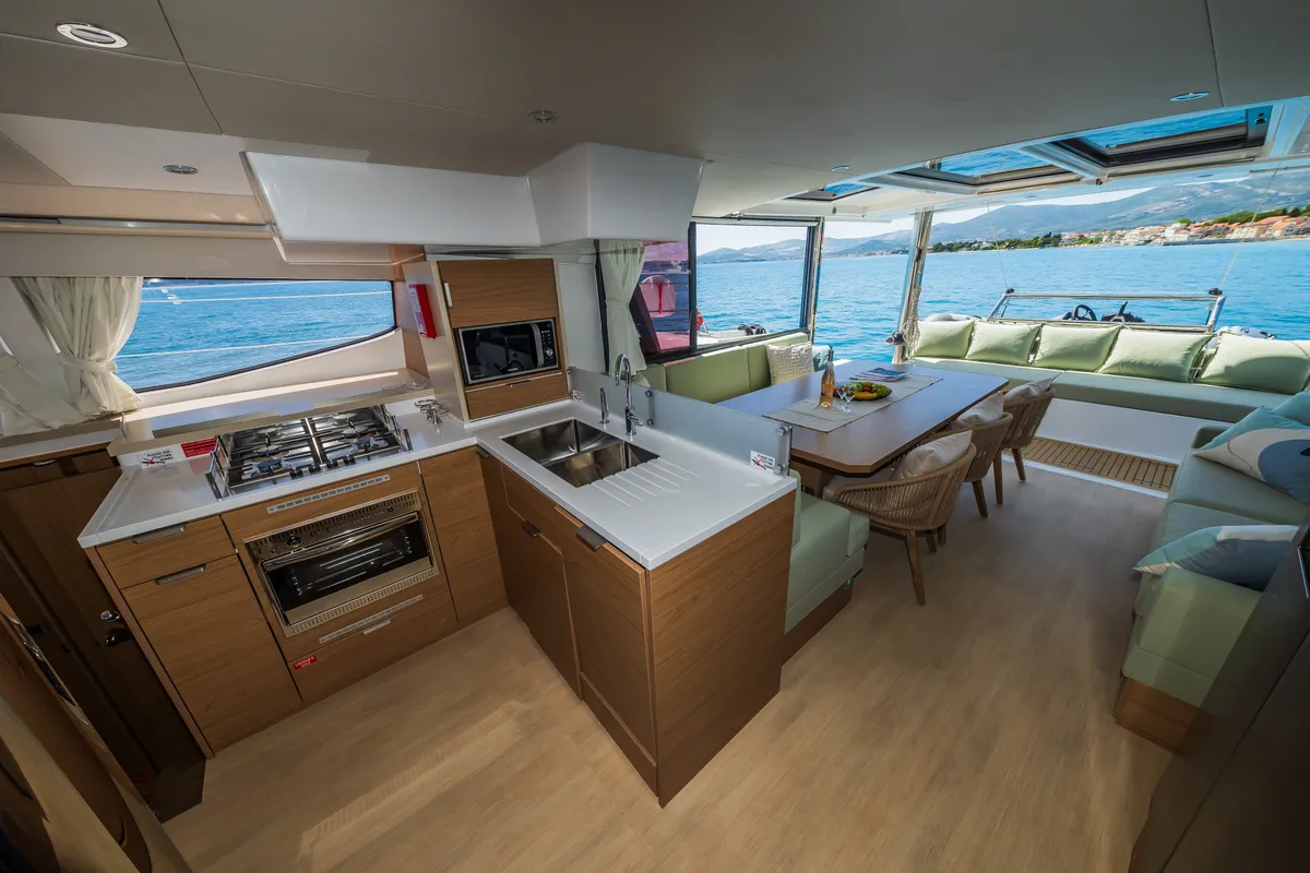 Galley of Manul, a Bali 4.8 catamaran at Grad Kaštela, Croatia