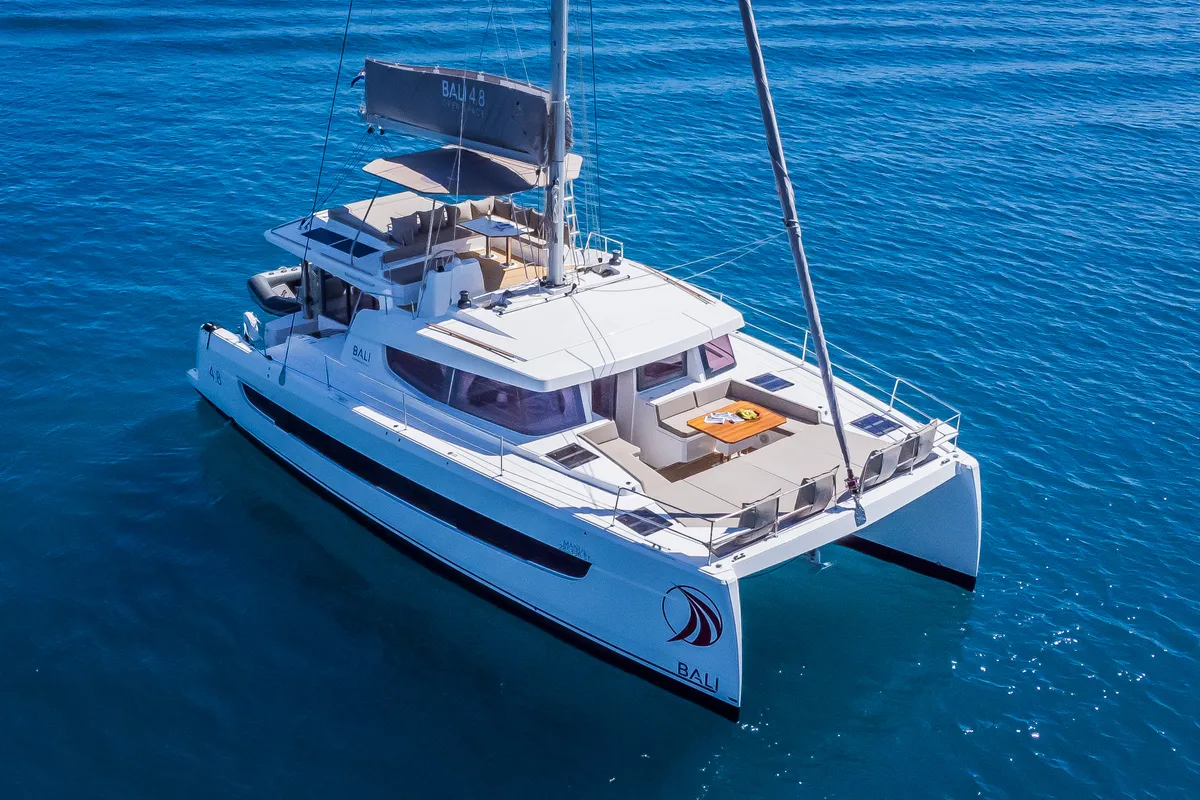 Exterior view of Manul, a Bali 4.8 catamaran at Grad Kaštela, Croatia