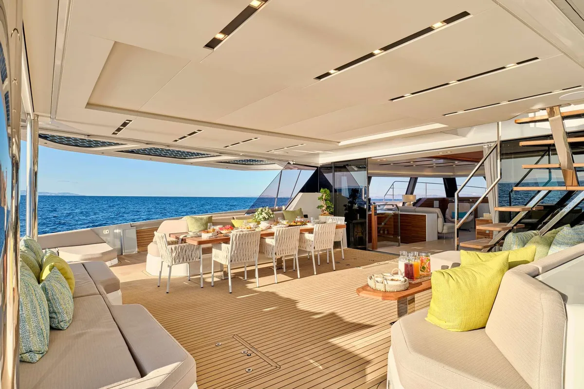 Ad Astra, a Fountaine Pajot Thira 80 catamaran at Piraeus, Greece